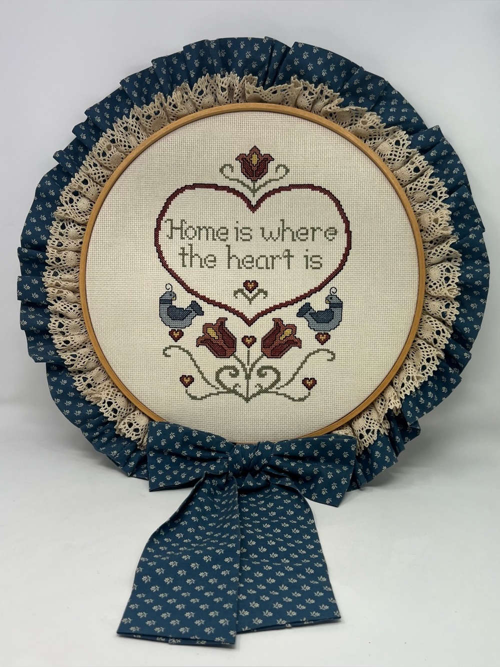 Vintage Handmade Cross Stitch Sampler Home Is where the home is Cottagecore